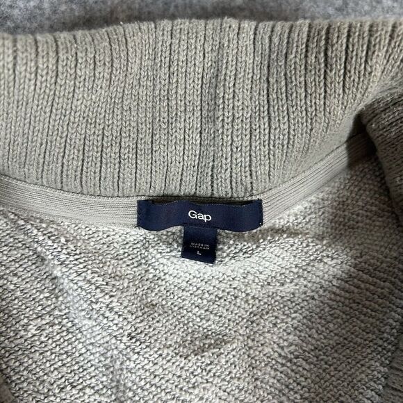 GAP Cardigan Sweater Mens Large Gray Button Up Collared Pockets Preppy Casual - Picture 2 of 8